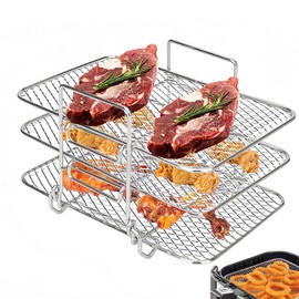 WANDGU Hot Air Fryer Grill Grate: Hot Air Fryer Accessories, 304 Stainless Steel Square Airfryer Accessories, Stainless Steel Air Fryer Rack Compatible with Most Air Fryers (19.2 x 12.7 x 11.5 cm)