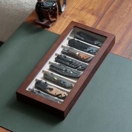 Bonaking Knife Display Case for 8 Pocket Knives Pocket Knife Case Storage Box for Men's Gift Knife Cases for Collections with Walnut Finish and Glass Window Top