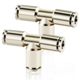 ERGAOBOY Pack of 2 8 mm OD Copper Nickel-Plated 3 Way T Screw Connection Quick Connection Push In Lock Pneumatic Fittings