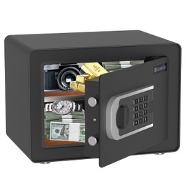 OUSURO 0.8 Cub Safe Box - Small Home Safe for Money Jewelry Documents, Security Safe Box, Solid Steel Lock Box with Digital Electronic Security Keypad for Home Office Hotel (Black)