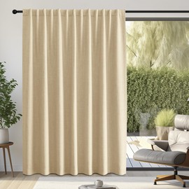 NICETOWN Faux Linen Oatmeal Thermal Curtains for Sliding Glass Door, Rod Pocket/Back Tab/Hook Belt Sound Reducing Light Block Window Drapes for Farmhouse/Bedroom, W100 x L84, 1 Panel