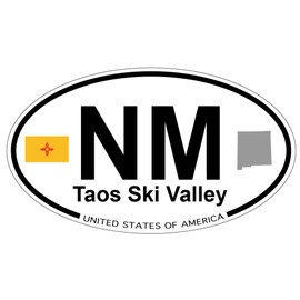 US Decal, Inc. Taos Ski Valley, New Mexico Oval Sticker with State Flag