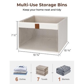 StorageWorks Closet Storage Bins, Storage Baskets with Clear Window and Handles, Foldable Fabric Organizer for Clothes, Shelves, Beige, 3 Pack