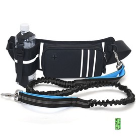 Dog Hands Free Leash with Zipper Pouch Water Bottle Holder Reflective Running Leash Waist Bag Pack for Outdoor Jogging Walking