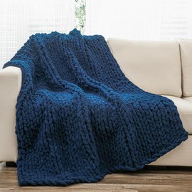 YAAPSU Chunky Knit Blanket Throw 51"x63", Chenille Throw Blankets, Chunky Knitted Throw Blanket for Couch & Bed, Soft Large Knit Throw Blankets Chunky Yarn, Big Thick Cable Knit Blankets (Navy Blue)