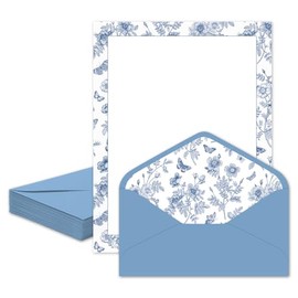 Whaline 30 Pcs Blue Floral Stationery Set with Envelopes Stickers Flower Butterfly Letterhead Letter Writing Paper and Envelopes for Wedding Birthday 