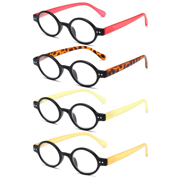 KoKoBin 4-Pack Mini Small Round Reading Glasses Comfortable Readers for