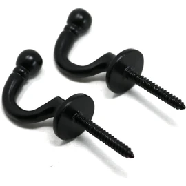 fiXte Ball End Curtain Tie Backs Screw in Hooks Available in Black, Brass, Chrome and Satin Chrome Finishes 40mm - Pack of 2 (Black)
