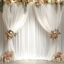 20ft x 10ft Ivory Backdrop Curtains for Parties Weddings, Wrinkle Free Silky Polyester Fabric Photo Backdrop Drapes, 4 Panels 5X 10 ft Cream Backgrounds Cloth for Birthday Baby Shower Photography