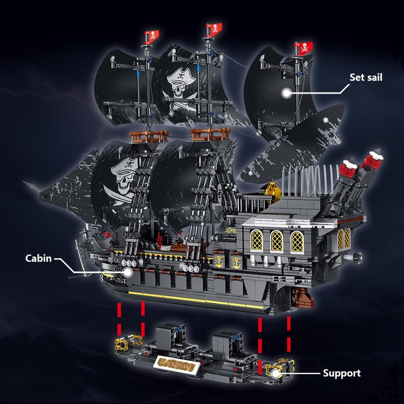 DUANT Pirate Ship Building Block Set, MOC Large Captain Sailboat