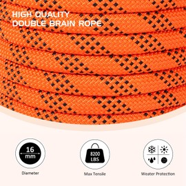 ANMINY 150FT Arborist Bull Rope 5/8 Inch 8200 Lb Breaking Strength Multipurpose Strong Double Braid Polyester Rigging Rope for Outdoor Tree Pulling Roofing Camping - Orange