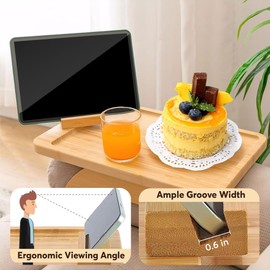 Couch Arm Table, Armrest Tray Table for Couch, Couch Tray with Phone Holder, Bamboo Sofa Arm Tray for Eating, Drinks, Snacks and Coffee.