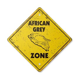 African Grey Vintage Crossing Sign Zone Xing | Indoor/Outdoor Plastic | 17" Tall Rustic Bird Parrot cage Talking Mirror