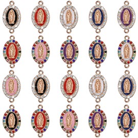 36Pcs 6Colors Virgen de Guadalupe Charm Alloy Enamel Rhinestones Our Lady Link Charms Pendant for Diy Mexican Bracelet Jewelry Making