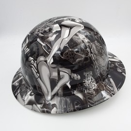 Wet Works Imaging Customized Pyramex Full Brim Biker Babes Hard Hat with Ratcheting Suspension