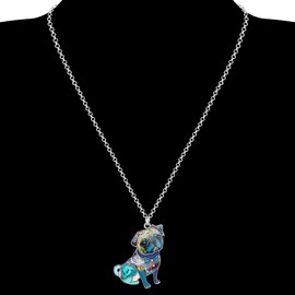 DALANE Enamel Alloy Rhinestone Pug Dog Necklace Puppy Pendant Novelty Pets Jewelry for Women Girls Charms Gifts (Blue)