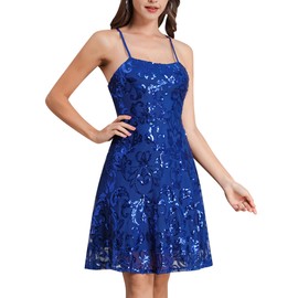 Short Prom Sequin Dresses for Teens Skater Dress for Women Girls School Dance HOCO Dress Mini Short Homecoming Dresses Summer Backless Sparkly Spaghetti Straps A Line Swing Dresses Royal Blue b XS