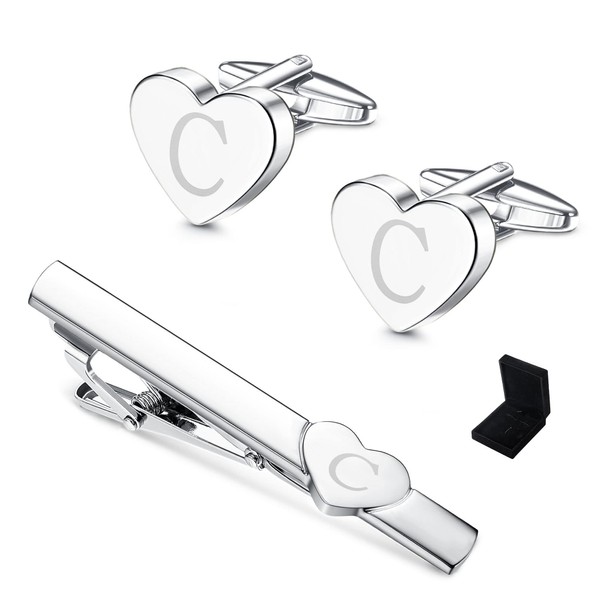 Sanfenly Cufflinks and Tie Clip for Men Set, Unique Heart