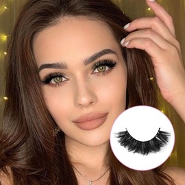 Natural False Eyelashes Fluffy Mink Lashes 3D Wispy D Curl Eye Lashes Russian Strip Thick Full False Eyelashes 5 Pairs 21mm by Focipeysa Eyelashes