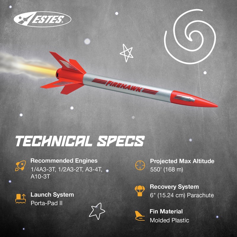 Estes 804 Firehawk Rocket-Building Kit, Beginner Flying-Rocket-Model Kit for Ages