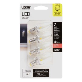 Feit Electric BP7C7/827/LED/4 0.6W 7W Equivalent 30 Lumen Candelabra Base Four LED C7 Night Light Bulb, 2.1" H x 0.9" D, 2700K (Soft White), 4 Piece