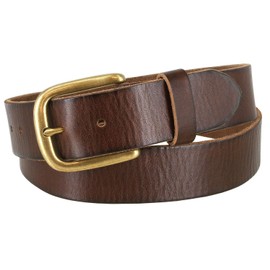 BS040-P3588 One Piece Genuine Full Grain Leather Casual Jean Belt 1-1/2" (38mm) Wide (Brown, 32)