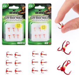 Vexan Size 6 Treble Hooks with Glow Crystals – High-Carbon Steel Fishing Hooks for Saltwater and Freshwater Fishing, Strong and Sharp Design (6-Count)