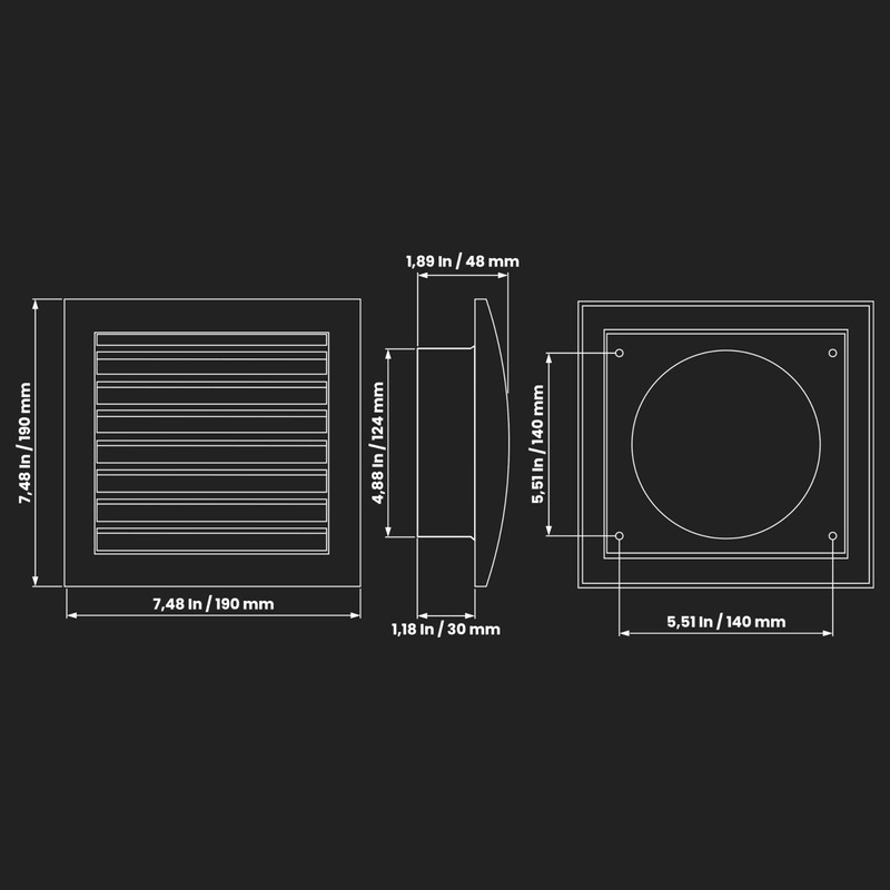 White Extractor Hood Vent 5 Inch / 125 mm with