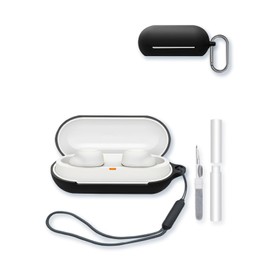 Case for Sony WF-C500 Truly Wireless Noise Canceling Earbud Headphones,Soft Protective,BOVUGAC Silicone Case Cover with Keychain & Cleaning Kit & Lanyard for WF-C500 Earbuds-Black