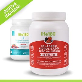 LIFE180 Colágeno Hidrolizado más Ácido Hialurónico en Polvo, Sabor Moras, Paquete de 2 piezas de 450gr. 30 Porciones, 1100 gramo, 2