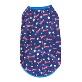 Bone American Star 4th of July Navy Blue Stripe Dog T-Shirts Summer Lightweight Pet Clothes Medium 13.6" Back