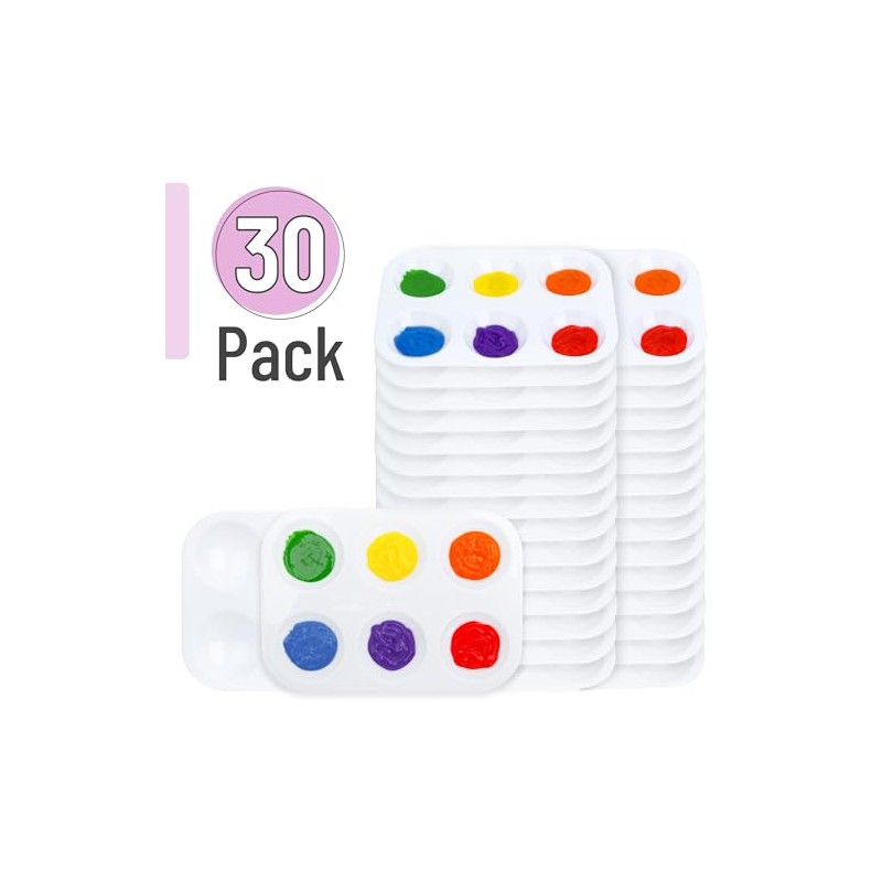 Mr. Pen- Plastic Paint Palette, 30 Pack, 6 Wells, White