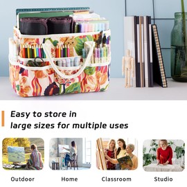 E-WEICHEN Craft Organizer Tote Bag Art Storage Caddy with Multiple Pockets Storage Containers for Art,Craft,and Office Supplies Storage. Abstract Flower