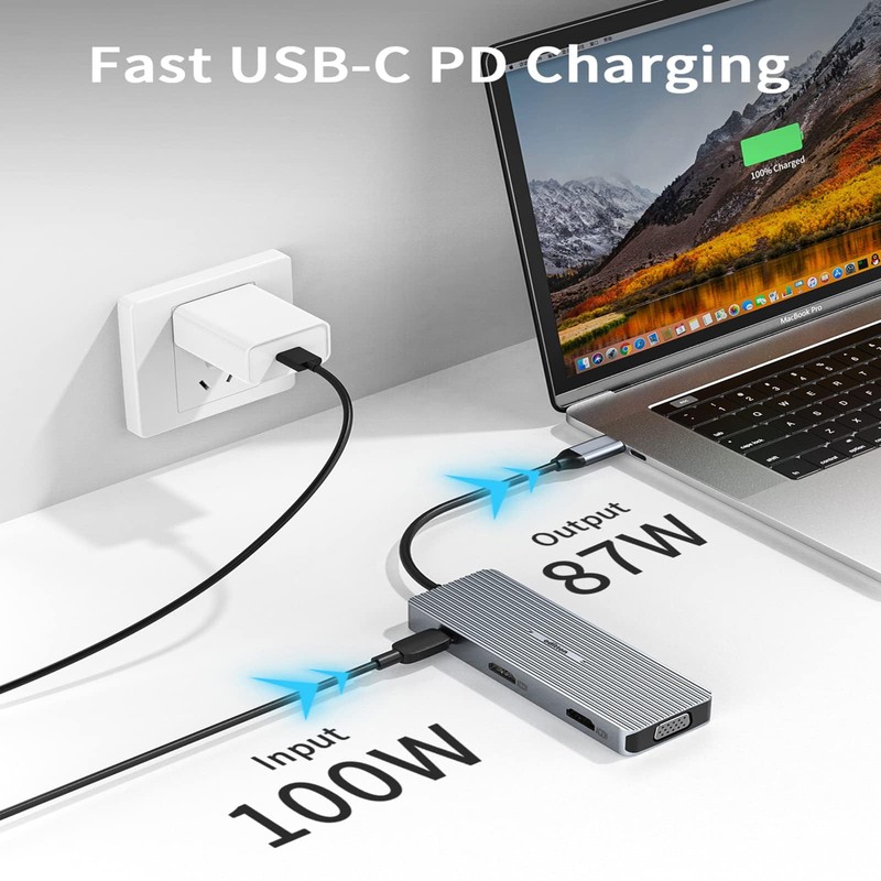 oditton USB C Hub, 9-in-1 USB C Adapter, Dual 4K