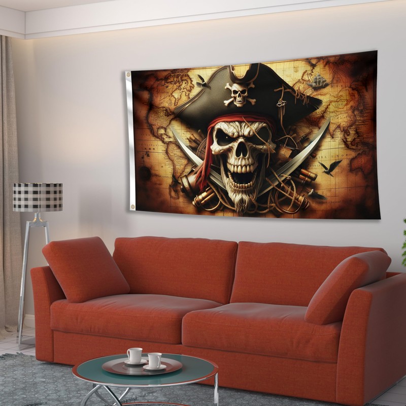 Pirate Flag – Jolly Roger Crossed Swords with Pirate Map