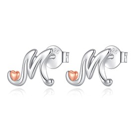 CELESTIA Heart Earrings Sterling Silver Stud Fashion Jewelry Initial Earrings Letter Gifts for Mom Birthday Gifts Best Friend Graduation Bonus Daughter