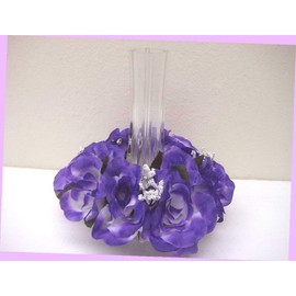 Artificial 2 Purple Candle Rings Roses Center Pieces Artificial Silk Flowers 3" 4005 Pu Bouquet Realistic Flower Arrangements Craft Art Decor Plant for Party Home Wedding Decoration