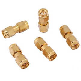 SMA Coaxial RF Connector,5pcs SMA Male to SMA Male Plug Straight Coaxial Connector,Gold-Plated Copper,50ohm,0-6Ghz,Suitable for Connecting RF Cable