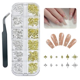 SJUIEO Pack of 240 Gold and Silver Stars Decoration Nail Art Accessories DIY Nail Art 3D Stereoscopic Decoration Nail Art Decorative Nail Art Stickers Girls Nail Art Decoration (with Tweezers)