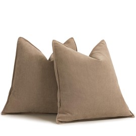 ZWJD Khaki Pillow Covers 18x18 Set of 2 Chenille Throw Pillow Covers with Elegant Design Soft and Luxurious Decorative Pillows for Couch, Bed, and Home Decor