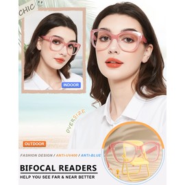 MARE AZZURO Large Bifocal Reading Glasses 2.75 Women Blue Light Blocking Readers 100 125 150 175 200 225 250 275 300 350 (Pink, 2.75)
