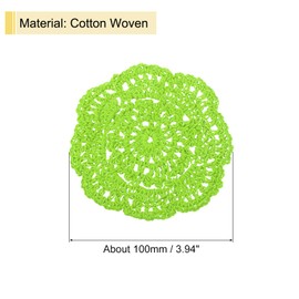sourcing map Crochet Doilies, 4Pcs 4" - Cotton Woven Fabric Coasters, Lace Round Handmade Coasters with Floral for Wedding Party Decoration (Fluorescent Green)