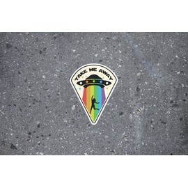 Take Me Away 5 Inch Waterproof Decal Sticker Wall Window Tie-dye UFO Alien Space Ship Stoner Stones Psychedelic Mushroom Hippie Green Rainbow Galaxy Rock Gypsy Zombie CS1408-2PK