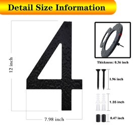 TripDock 12 Inch High House Numbers for Outside - Anti-Fading & Weather Resistant - Black Acrylic Building Home Address Numbers - Flush or Floating Mount/Number 4