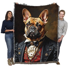 Pure Country Weavers Lord French Bulldog Blanket - Royal Gift for Dog Lover - Cotton Tapestry Throw - Made in The USA - 72"x54"