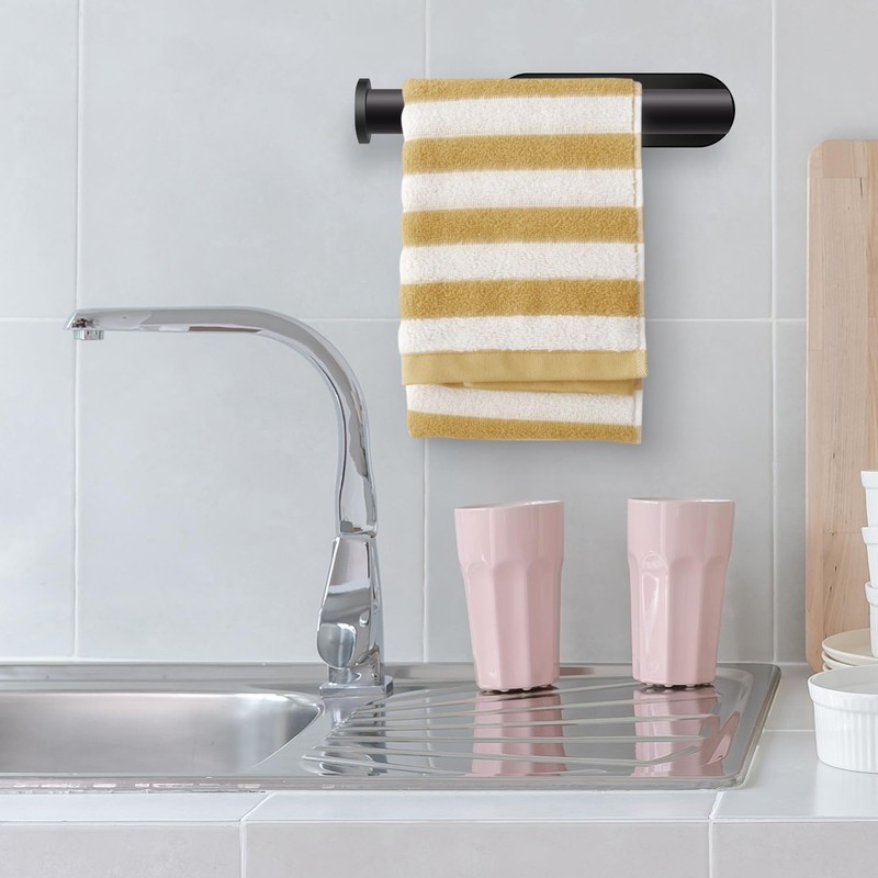 Kitchen Roll Holder, No Drilling, Kitchen Roll Holder, Black, Stainless