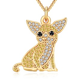 AENEAS Chihuahua Necklace Gold Colored Sterling Silver Dog Pendant Jewelry Gift for Women Puppy Lover Dog Moms, 20'' Adjustable Chain