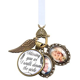 Wedding Bouquet Charm Lacy Oval Bridal Charm Bridal Bouquet Charm Angel Wing Photo bouquet Charm Memorial Photo Charm You as I Walk Down The Aisle Charm for Bridal Shower Bachelor Party Wedding