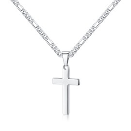 LUXEJEW Stainless Steel Cross Necklaces for Men Boys Women Black Silver Gold Figaro Chain Cross Pendant Necklace Mens Jewelry 16-24 Inches, 22 Inches, Stainless Steel, No Gemstone