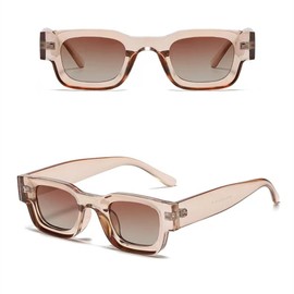 WDZAYXC Rectangular Polarised Sunglasses Retro Square Frame Glasses for Men and Women UV 400 Protection(Champagne/Tea)